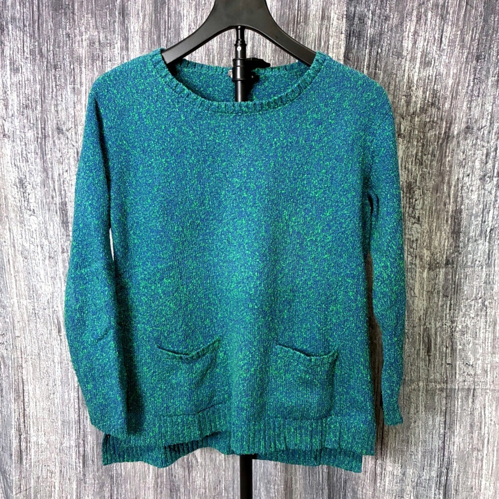 J. Jill Crewneck Blue Green Sweater Tunic Front‎ Pocket Women Size S
